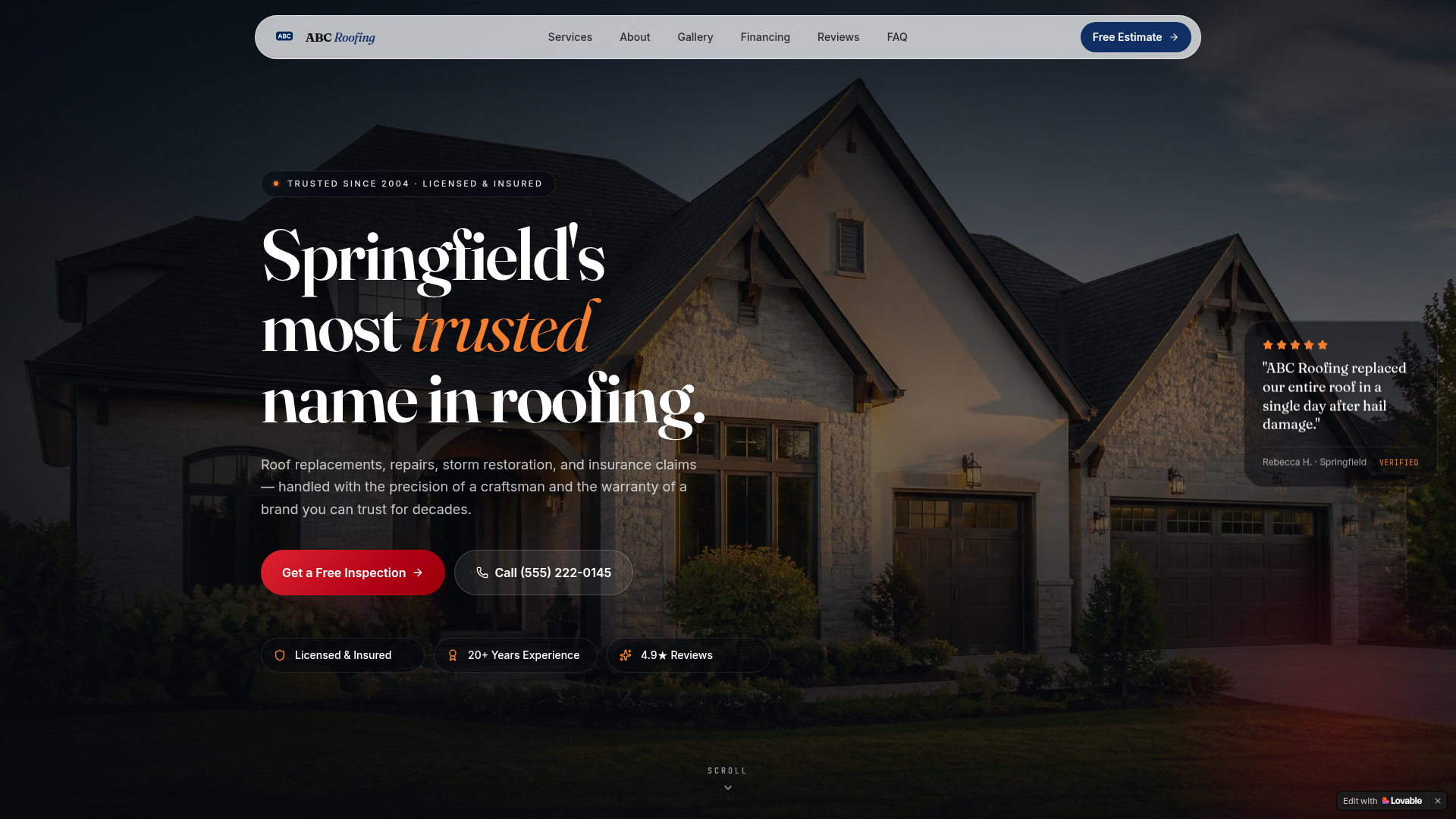 ABC Roofing website screenshot